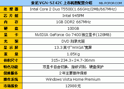 仅重1.69Kg13.3英寸Vista笔记本热卖