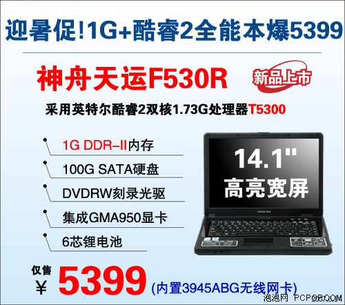 酷睿2+1GB内存 神舟F530R仅售5399元