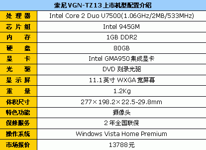 至轻至薄 索尼TZ13精美商务本13788元