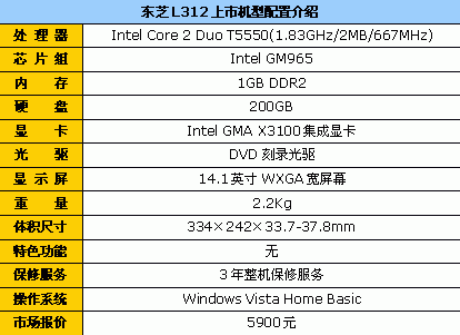 标配200GB大硬盘 东芝L312上市5900元