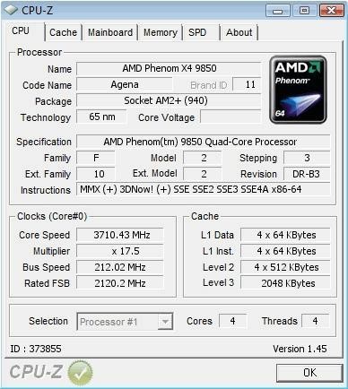 黑盒版Phenom 9850水冷超频至3.7GHz