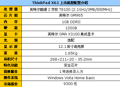 ����45nm˫��&nbsp;160GӲ�̰�X61����9300