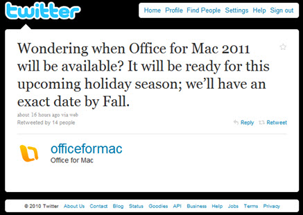 微软Office2011 for Mac发布日期敲定 