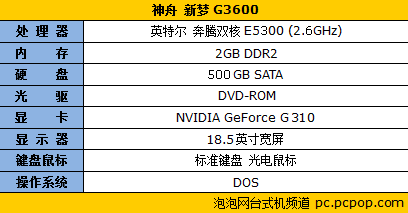 处理器升级：神舟新梦G3600J售价2999 