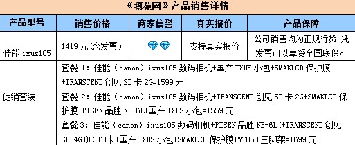 最靓小卡片！佳能IXUS 105含票1419元 