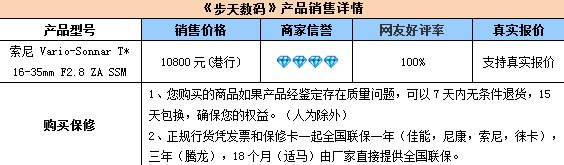 完美超广角变焦 索尼16-35港行10800 