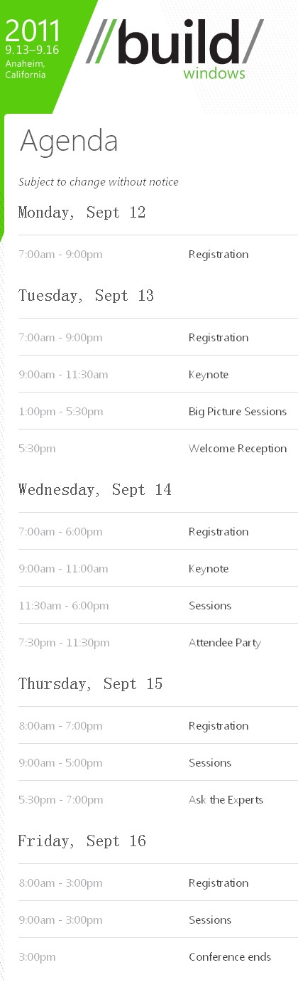 重点Win8微软公布BUILD 2011大会日程 
