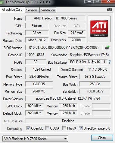 我给显卡作体检 蓝宝HD7850海外版测试 