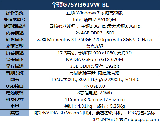 为游戏而生 华硕G75VW笔记本评测 