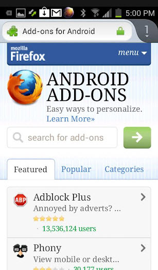 Firefox for Android移动浏览也定制 
