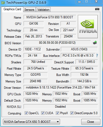 稳重冷酷！华硕650Ti Boost DCII测试 