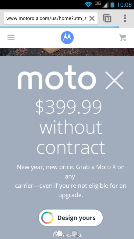 大幅降价$200 可定制Moto X官网售$399 