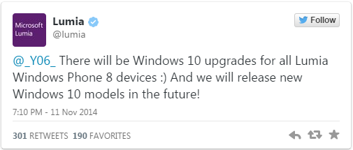 微软：WP8 Lumia设备均可升到Win 10 