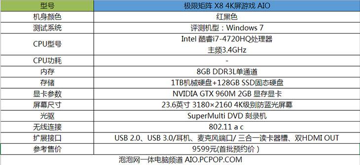 4K屏幕+GTX 960M 评测极限矩阵X8 AIO 