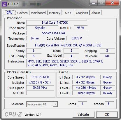 Skylake i7-6700K超频5.2GHz：电压贼低 