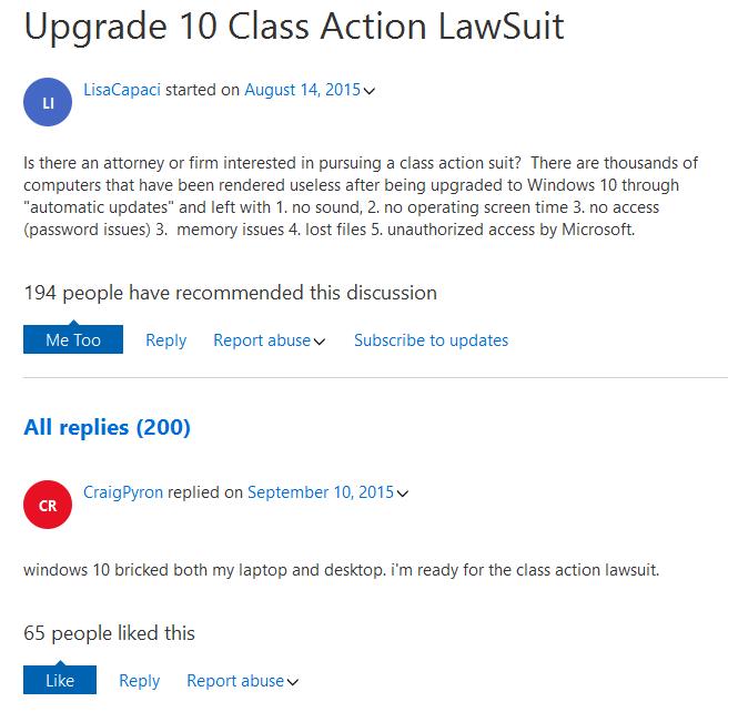 因Win10糟糕表现 用户向微软发起集体诉讼 