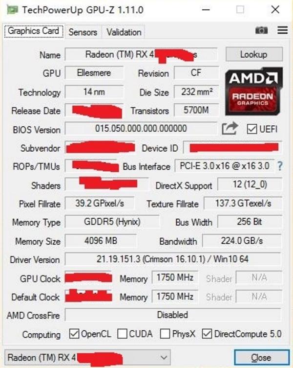 AMD RX 470D跑分/规格确认：狙杀1050 Ti 