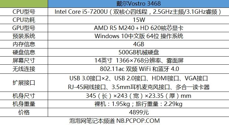 配七代处理器 戴尔Vostro 3468商务本评测 