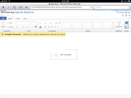 微软Office Web Apps顺利运行于iPad 