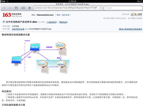 永中在线阅读服务抢滩网易iPad邮箱中 