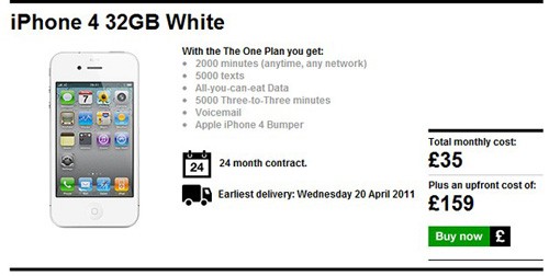 白色iPhone4真来了!英运营商开启预购 