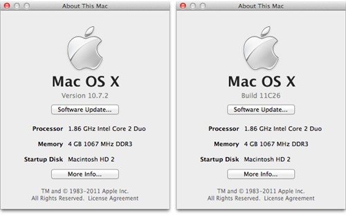 苹果为开发者提供Mac OS X10.7.2版本