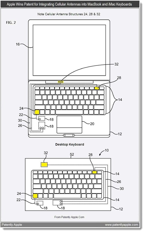 苹果申请专利 将笔记本天线置于键盘之中 