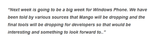 传Windows Phone 7 Mango下周可下载! 