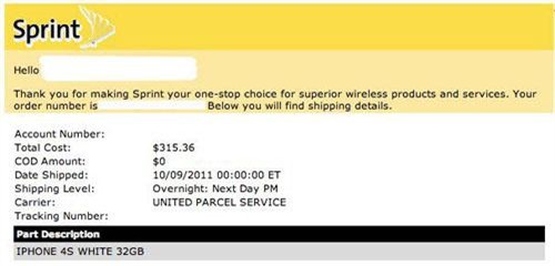 Sprint用户已接到iPhone 4S发货通知 