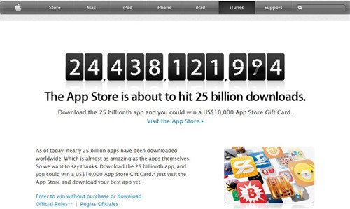 万元卡！苹果第250亿APP下载者的大奖 