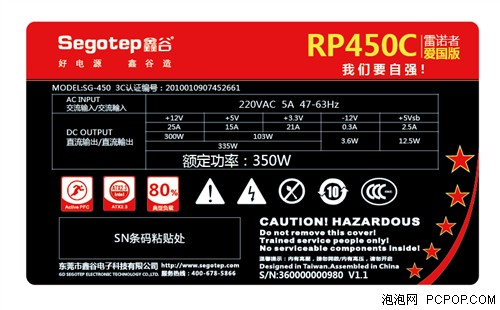 三大改变 鑫谷RP450C爱国版新品电源 