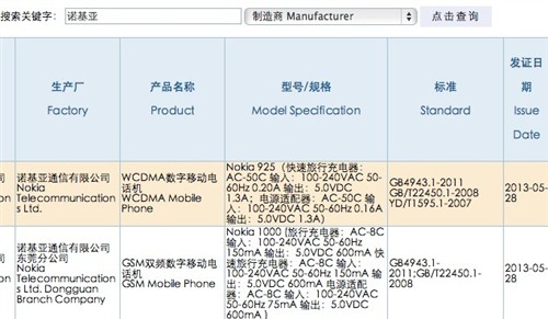 铝制版920 Lumia 925已经通过3C认证 