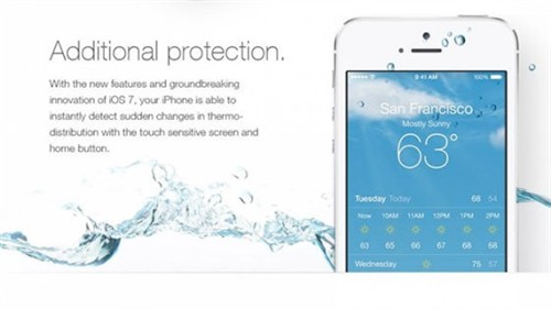 别逗!广告称iOS7可让iPhone手机防水? 