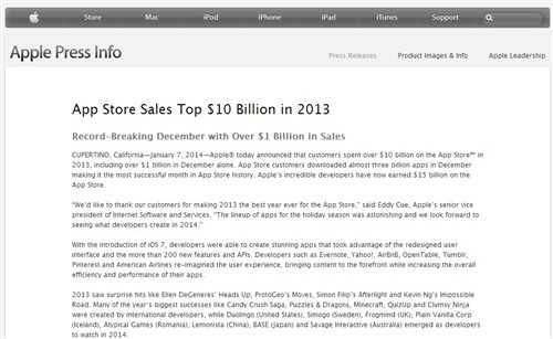 App Store给力 2013年应用销量破100亿 