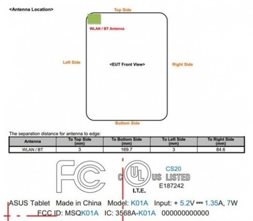 华硕K01A新款平板电脑现身FCC 主打低价 