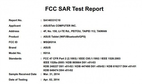 华硕K01A新款平板电脑现身FCC 主打低价 