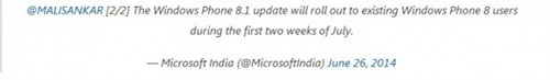 7月上旬微软将正式推WindowsPhone8.1 