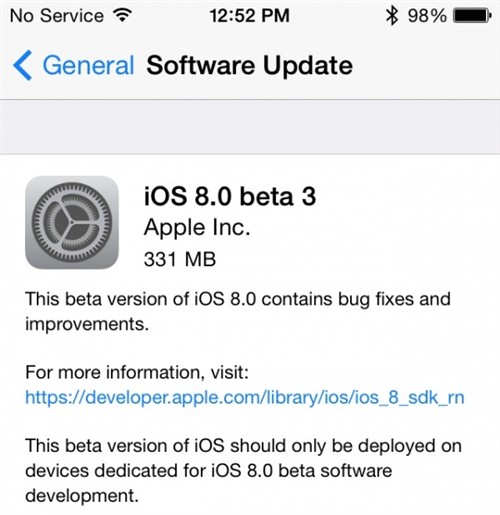 提升稳定性 苹果推送iOS 8 Beta3系统 