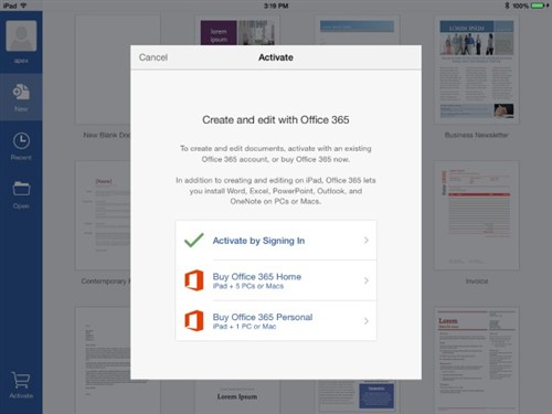 Office 365 for iPad新增按月付费选项 