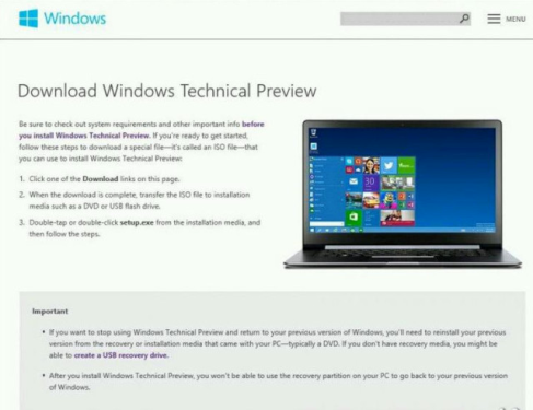 Windows 9技术预览版曝光 安装包约4GB 