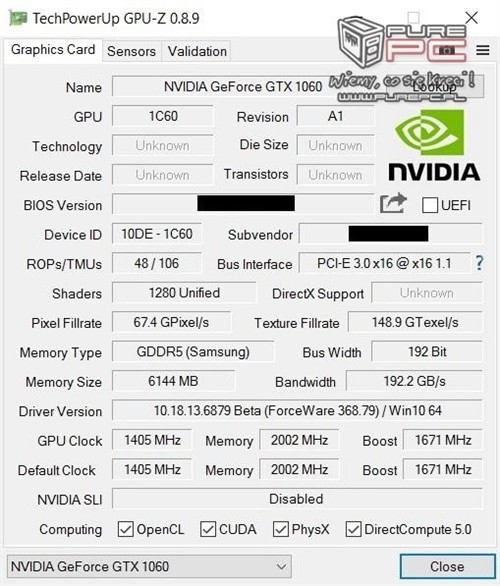 移动版GTX 1060曝光：1280个流处理器 