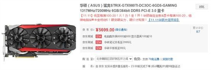 双11优惠来袭 华硕猛禽GTX980Ti仅5699 