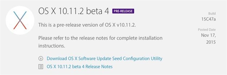 苹果发OS X 10.11.2 El Capitan第四个测试版 
