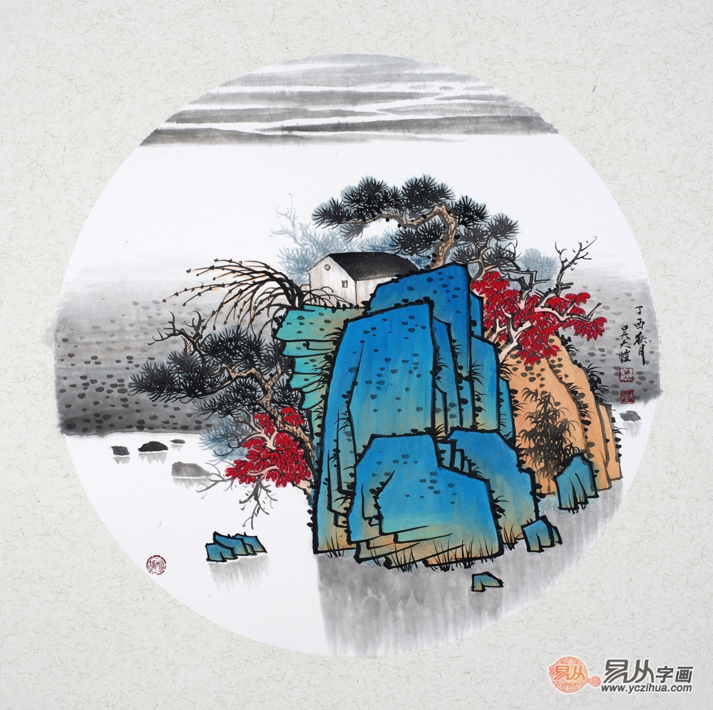 收藏小品画 吴大恺最新斗方山水画《江南小景》作品出自:【易从网】