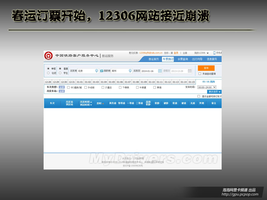春运开始12306网站接近崩溃_PCPOP泡泡网
